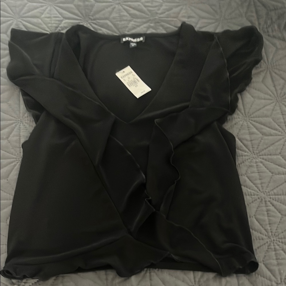 Express Black Sleeveless Ruffled Wrap Blouse